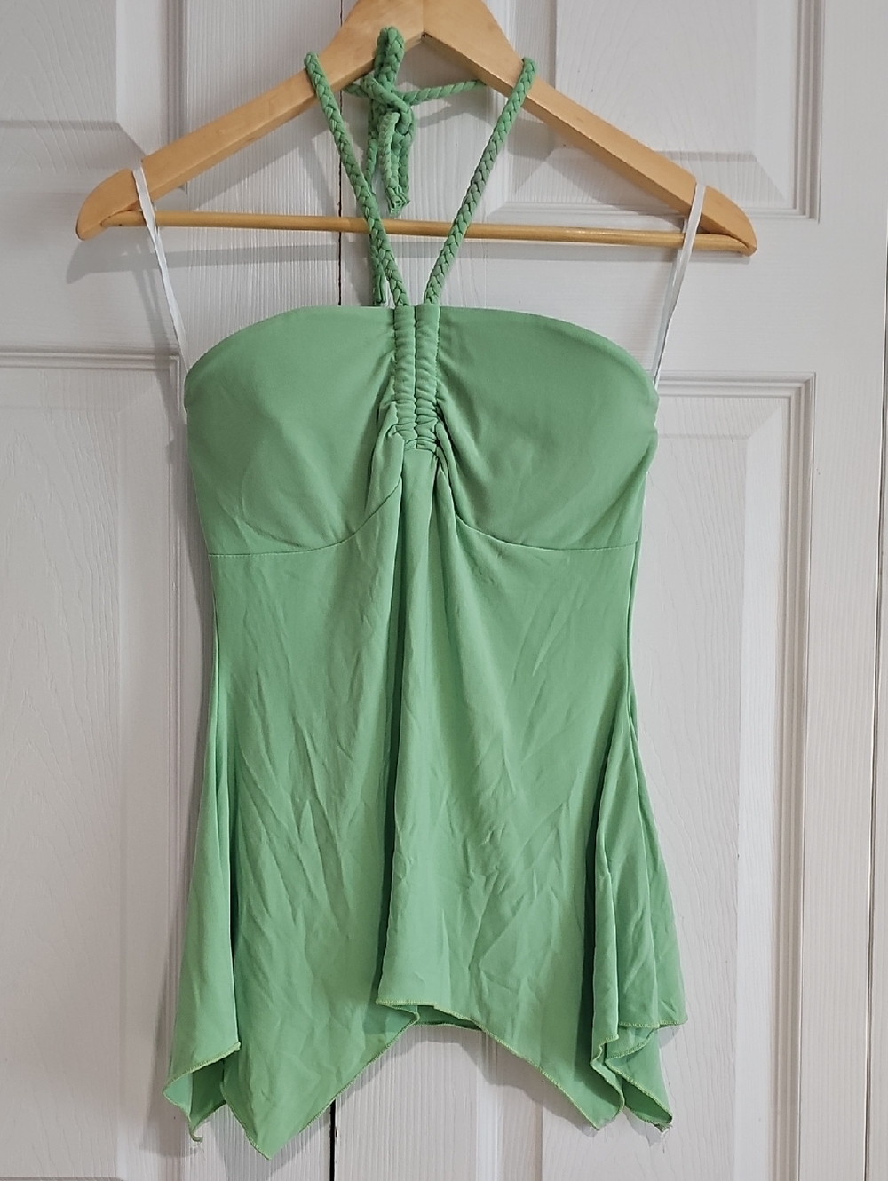 💚 Perseption Mint Green Halter Top | Handkerchief Hem | Padded Bust | Size M